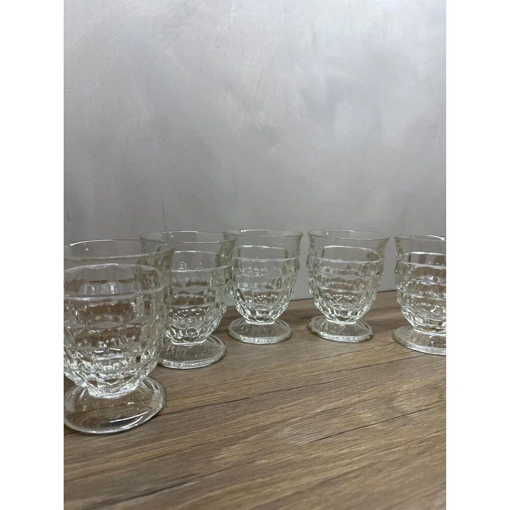 Vintage 1960s Indiana Glass Whitehall Cubist Clear Short Tumbler Glass Set of 5